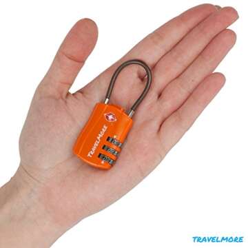 TSA Approved Travel Combination Cable Luggage Locks for Suitcases & Backpacks - 1 Pack of Orange TSA Lock
