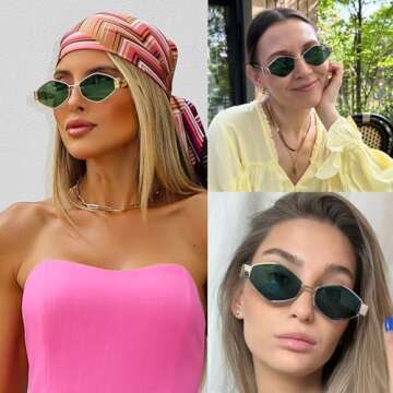 SDINM Hexagon Sunglasses for Women Retro Vintage Gold Metal Geometric Sun Glasses Shades UV Protecti...