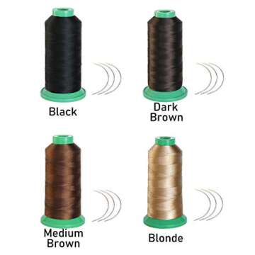 Young Hair 1700 Meters Elastic Nylon Sewing Thread 3pcs 9cm Curl Needles for Wig Making(Black)