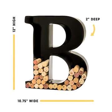 will's Wine Cork Holder - Metal Monogram Letter (B), Black, Large | Wine Lover Gifts, Housewarming, ...