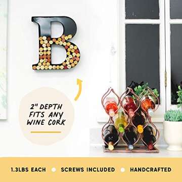 will's Wine Cork Holder - Metal Monogram Letter (B), Black, Large | Wine Lover Gifts, Housewarming, Engagement & Bridal Shower Gifts | Personalized Wall Art | Home Décor