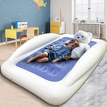 Fahuac Inflatable Kids Travel Bed Toddler Air Mattress Set,Portable Blow Up Mattress Sleeping Bed Co...