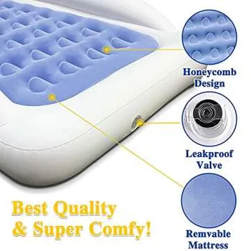 Fahuac Inflatable Kids Travel Bed Toddler Air Mattress Set,Portable Blow Up Mattress Sleeping Bed Cot with Bed Rails and Electric Pump Ideal for Road Trip