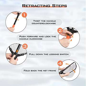 KastKing Brutus Fishing Net Combo, Foldable Extendable Fish Landing Net, Lightweight & Portable Fishing Net with Fish Hook Remover and Fish Lip Gripper, SIL-M