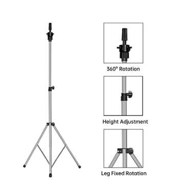 Wig Stand Tripod Adjustable (32.3-53 inch) Metal Mannequin Head Stand Suitable for Canvas Head, Styrofoam Head, Hairdressing Training（Silver）