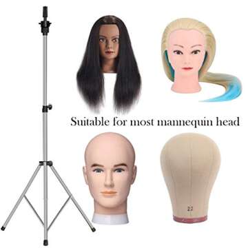 Wig Stand Tripod Adjustable (32.3-53 inch) Metal Mannequin Head Stand Suitable for Canvas Head, Styrofoam Head, Hairdressing Training（Silver）