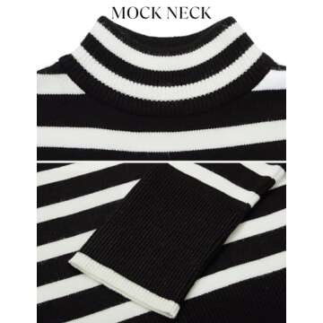 ZESICA Women's Winter Sweaters Casual Turtleneck Long Sleeve Striped Side Slit Loose Pullover Sweater Jumper Tops,Black,Small