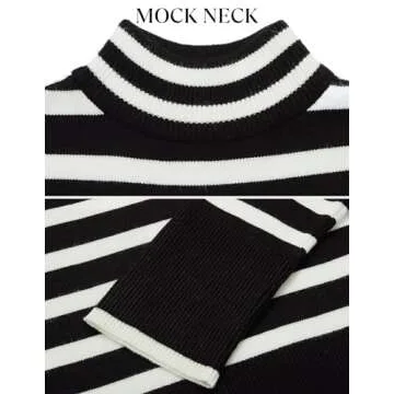 ZESICA Women's Winter Sweaters Casual Turtleneck Long Sleeve Striped Side Slit Loose Pullover Sweater Jumper Tops,Black,Small