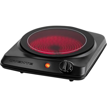 OVENTE Countertop Infrared Single Burner, 1000W Electric Hot Plate with 7” Ceramic Glass Cooktop, ...