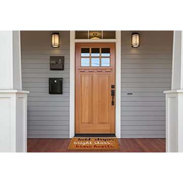 Creative Co-Op Coir Entry Doormat with Patriotic Message, "Bold stripes, bright stars, brave hearts"...