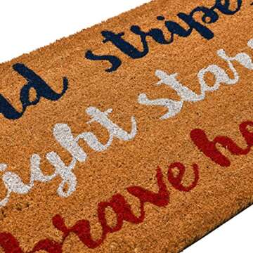 Creative Co-Op Coir Entry Doormat with Patriotic Message, "Bold stripes, bright stars, brave hearts" with non-slip liner backing-Americana, July 4th or Memorial Day Summer Entry Mat, Red, White & Blue