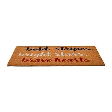 Creative Co-Op Coir Entry Doormat with Patriotic Message, "Bold stripes, bright stars, brave hearts" with non-slip liner backing-Americana, July 4th or Memorial Day Summer Entry Mat, Red, White & Blue