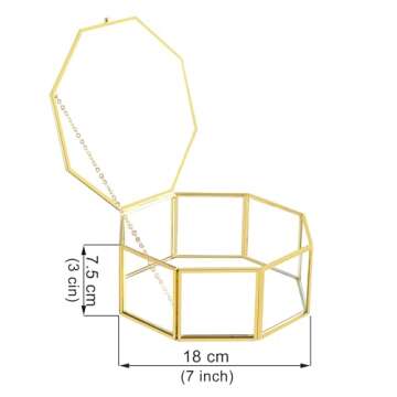 Sanllusit Glass Vintage Jewelry Box, Octagon Gold Jewelry Display Organizer Box Vanity Lidded Box Home Decor Accent Decorative Box for Storage Trinket Rings Bracelet - Big Jewelry Box