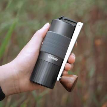 Vandroop Pour Over Coffee Maker Set, ALL in 1 Portable Set- Manual Coffee Grinder with Stainless Steel Conical Burr, Collapsible Silicone Coffee Dripper Set, Coffee Gooseneck Kettle