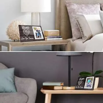 Yunfan Father Daughter Son Gifts - Dad Gifts from Daughter Son Heart String Picture Frames 4x6 Photo for Father's Day, Birthday, Christmas, Wedding-Dad Love You Forever