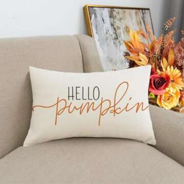 RABUSOFA Fall Pillow Covers 12x20 Inch,Autumn Hello Pumpkin Pillows Decorative Throw Pillows,Lumbar Outdoor Thanksgiving Cushion Cover Farmhosue Fall Decor for Bedroom Couch Sofa White