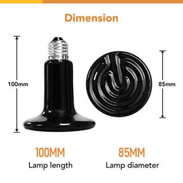 Simple Deluxe 150W Ceramic Reptile Heat Lamp Bulb and 8.5 Inch Reflector Clamp Light Combo for Amphibian Pet, Black