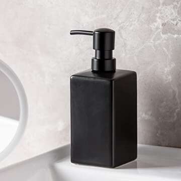 Matte Black Soap Dispenser Ceramic,Square Hand Soap and Lotion Dispenser for Bathroom Countertop,Dis...