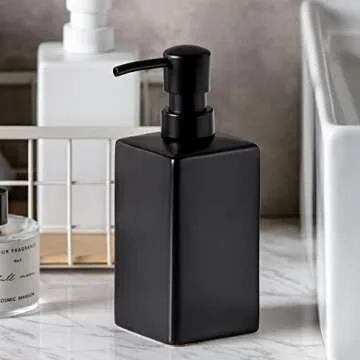 Matte Black Soap Dispenser Ceramic,Square Hand Soap and Lotion Dispenser for Bathroom Countertop,Dish Soap Dispenser for Kitchen-14oz.