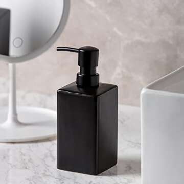 Matte Black Soap Dispenser Ceramic,Square Hand Soap and Lotion Dispenser for Bathroom Countertop,Dish Soap Dispenser for Kitchen-14oz.