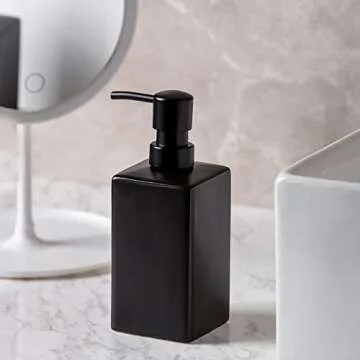 Matte Black Soap Dispenser Ceramic,Square Hand Soap and Lotion Dispenser for Bathroom Countertop,Dish Soap Dispenser for Kitchen-14oz.