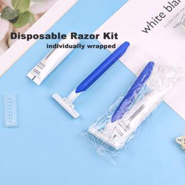 Disposable Razors in Bulk Pack of 60,Blue Disposable Shaving Razors Individual Wrapped Twin Blade Bulk Disposable Razors with Clear Cap and 10g Shaving Cream for Homeless,Hotel,Travel,Charity,Shelter