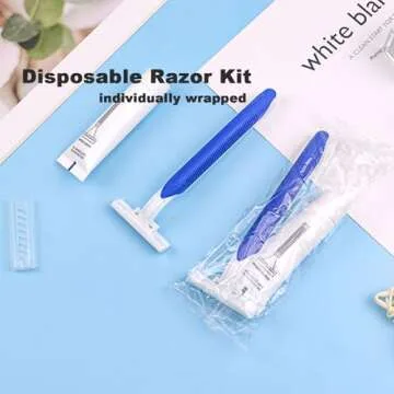 Disposable Razors in Bulk Pack of 60,Blue Disposable Shaving Razors Individual Wrapped Twin Blade Bulk Disposable Razors with Clear Cap and 10g Shaving Cream for Homeless,Hotel,Travel,Charity,Shelter