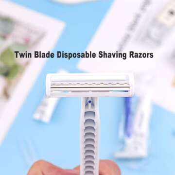 Disposable Razors in Bulk Pack of 60,Blue Disposable Shaving Razors Individual Wrapped Twin Blade Bulk Disposable Razors with Clear Cap and 10g Shaving Cream for Homeless,Hotel,Travel,Charity,Shelter