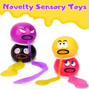 4 Pack Vomiting Stress Balls Fidget Toy Set, Puking Sucking Egg Yolk Slime, Squeeze Prank Toys, Novelty Sensory Gag Gift