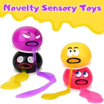 4 Pack Vomiting Stress Balls Fidget Toy Set, Puking Sucking Egg Yolk Slime, Squeeze Prank Toys, Novelty Sensory Gag Gift