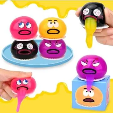 4 Pack Vomiting Stress Balls Fidget Toy Set, Puking Sucking Egg Yolk Slime, Squeeze Prank Toys, Novelty Sensory Gag Gift
