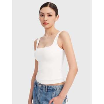 PUMIEY White Tank Tops for Women Square Neck Sleeveless Summer Tops, Splashed White X-Small