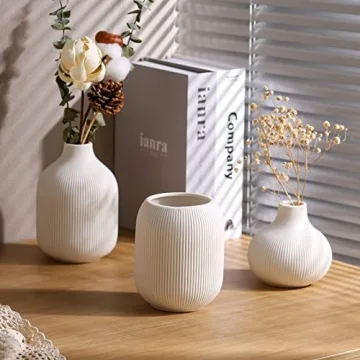 Modern Minimalist White Ceramic Vases Set of 3
