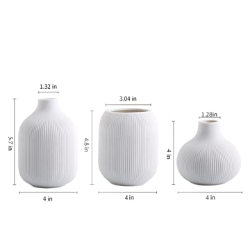 Modern Minimalist White Ceramic Vases Set of 3