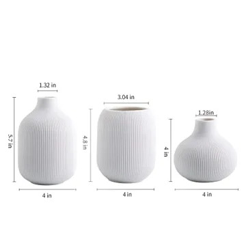 Modern Minimalist White Ceramic Vases Set of 3