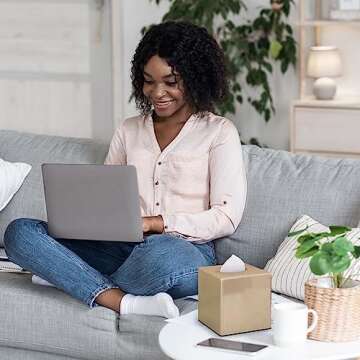 Y-in Hand Tissue Box Cover, Square Facial Tissue Holder Storage for Bathroom Vanity, Countertops, Dr...