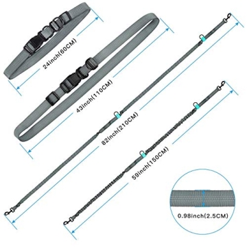 SHINE HAI Retractable Hands Free Dog Leash with Dual Bungees for Dogs, Adjustable Waist Belt Bag, Reflective Stitching Leash for Running Walking Hiking Jogging Biking (for 1 Dog)