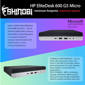 HP EliteDesk 600 G5 Mini PC | Intel i5-9500T | 16GB RAM | 512GB NVMe | Wi-Fi 6E & BT | Renewed Versi...