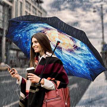 owen kyne Windproof Double Layer Folding Inverted Umbrella, Self Stand Upside-down Rain Protection Car Reverse Umbrellas with C-shaped Handle (Interstellar Blizzard)