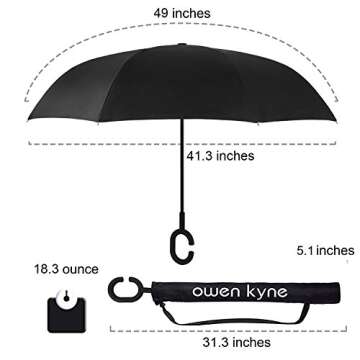 owen kyne Windproof Double Layer Folding Inverted Umbrella, Self Stand Upside-down Rain Protection Car Reverse Umbrellas with C-shaped Handle (Interstellar Blizzard)