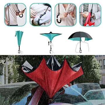 owen kyne Windproof Double Layer Folding Inverted Umbrella, Self Stand Upside-down Rain Protection Car Reverse Umbrellas with C-shaped Handle (Interstellar Blizzard)