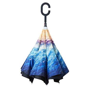 owen kyne Windproof Double Layer Folding Inverted Umbrella, Self Stand Upside-down Rain Protection Car Reverse Umbrellas with C-shaped Handle (Interstellar Blizzard)
