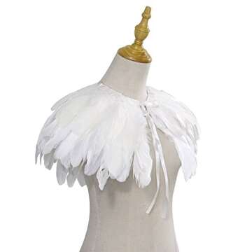 ZAKIA Fashion Feather Cape Stole Black White Beige Shawl Iridescent (White)