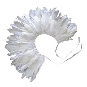 ZAKIA Fashion Feather Cape Stole Black White Beige Shawl Iridescent (White)