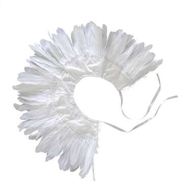 ZAKIA Fashion Feather Cape Stole Black White Beige Shawl Iridescent (White)