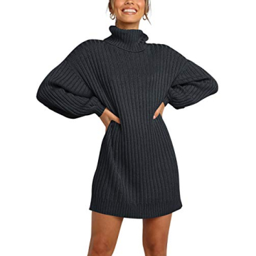 ANRABESS Women Oversized Sweater Dress Turtleneck Batwing Long Sleeve Ribbed Knit Loose 2024 Fall Wi...