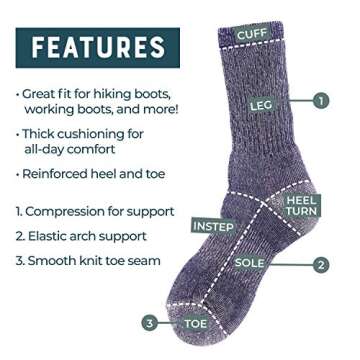 MERIWOOL Merino Wool Hiking Socks for Men and Women – 3 Pairs Midweight Cushioned – Warm n Breathable (X-Large, Gray)