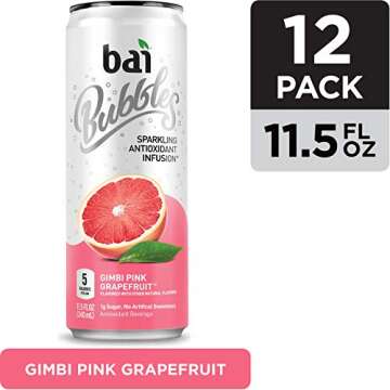 Bai Bubbles, Sparkling Water, Gimbi Pink Grapefruit, Antioxidant Infused Drinks, 11.5 Fl Oz (Pack of...