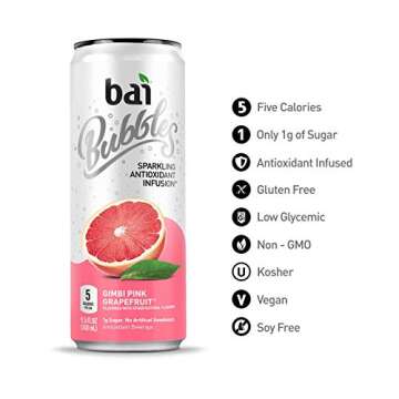 Bai Bubbles, Sparkling Water, Gimbi Pink Grapefruit, Antioxidant Infused Drinks, 11.5 Fl Oz (Pack of 12)