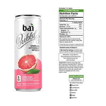 Bai Bubbles, Sparkling Water, Gimbi Pink Grapefruit, Antioxidant Infused Drinks, 11.5 Fl Oz (Pack of 12)